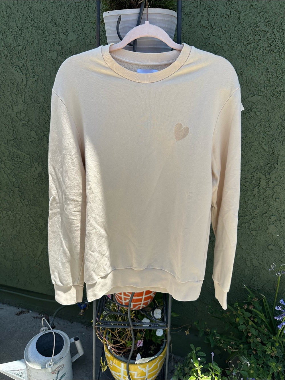 Men's Cream Crewneck Sweater with Subtle Heart Detail Inimigo